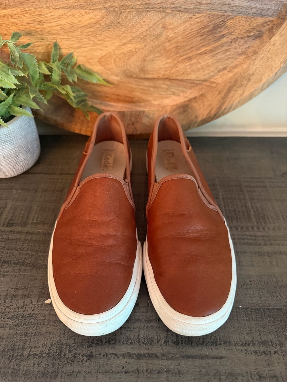 Keds Women's Slip-On Sneakers in Chestnut Brown with White Sole